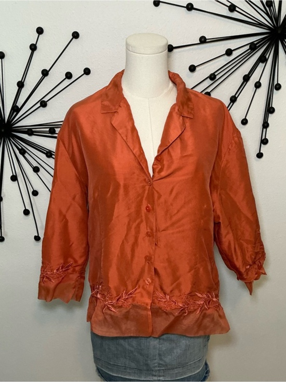 Anne Carson Rust Orange Satin Button-Front Jacket